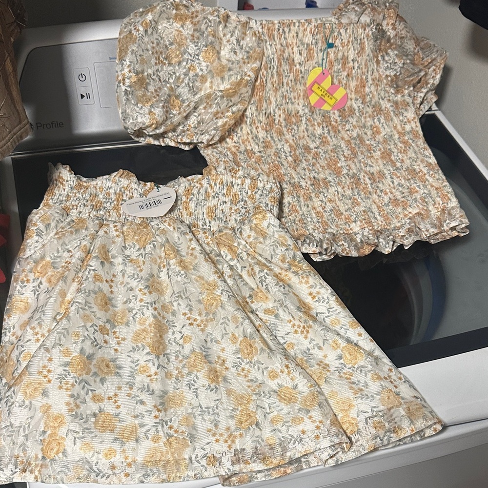 Hayden Girls Yellow and Cream Floral Set